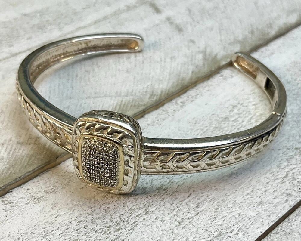 Alwand Vahan Sterling Silver & 14K Gold Diamond Pave Hinged Cable Cuff Bracelet